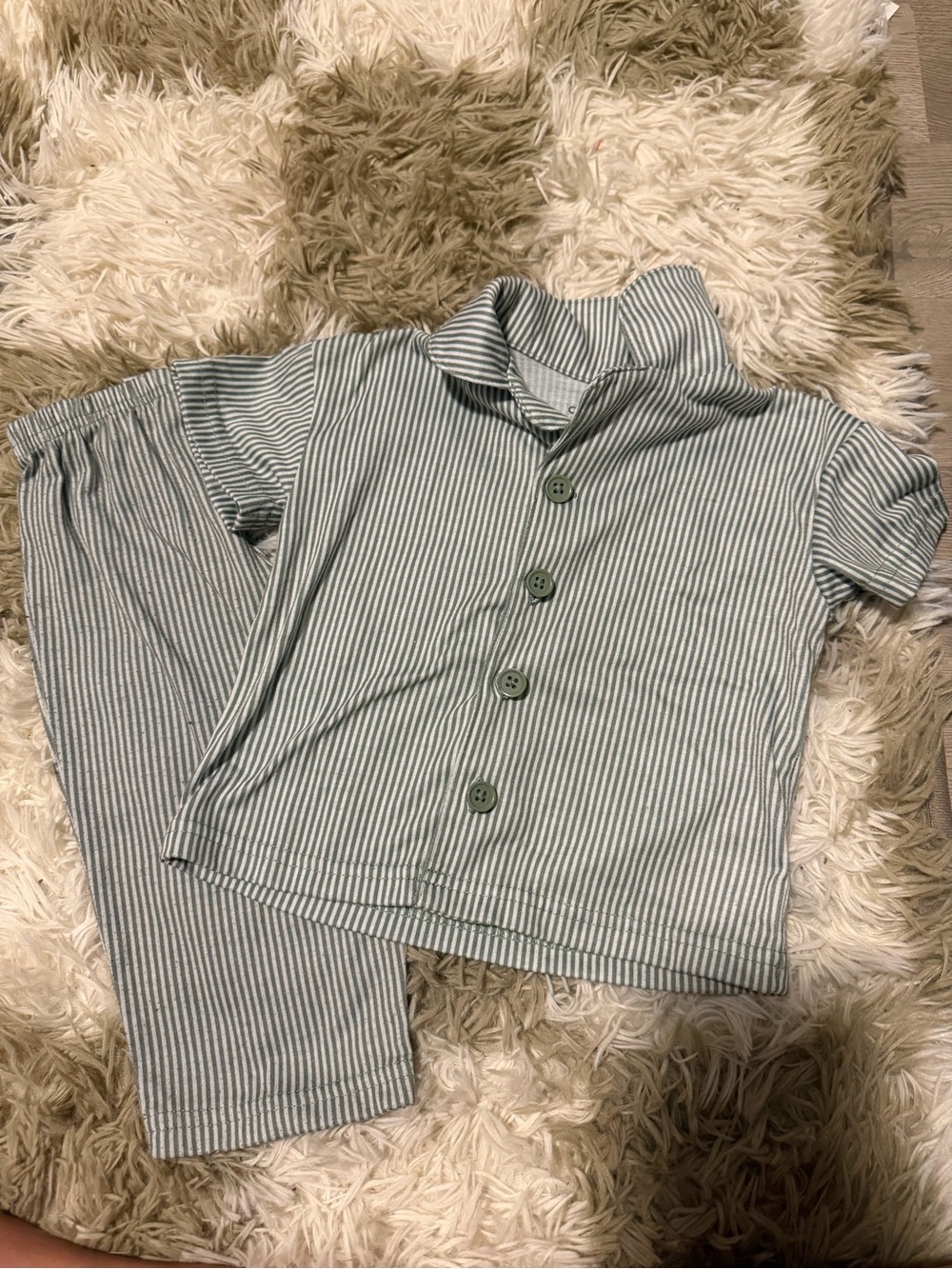 Carter's Green and White Striped Kids Pajama Set